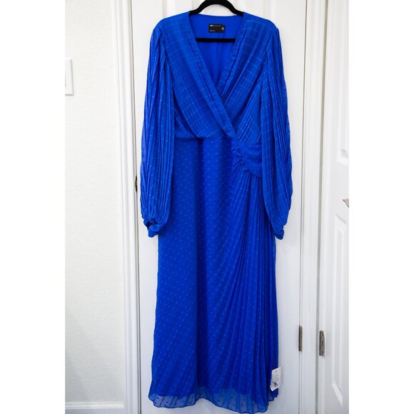 ASOS DESIGN Pleated Chiffon Maxi Cobalt Dress with Dotted Texture, size 14, NWT - Picture 2 of 9